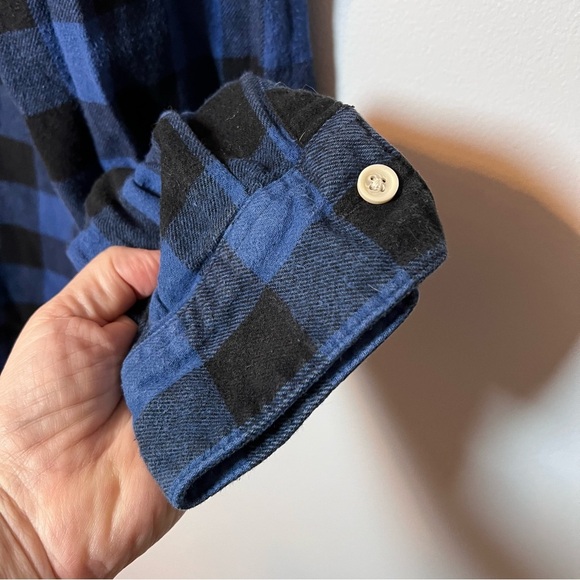 ASOS Flannel Button Front Shirt Men’s L Black Blue Plaid Check Fits Chest 40-42” - Picture 2 of 5